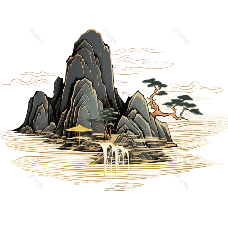 插画图片,传统文化元素,风景PNG,免抠素材